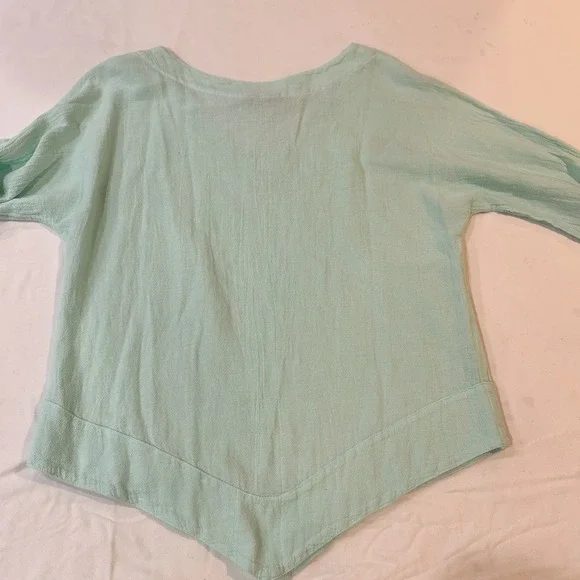 Cottonways Dorie Cotton Gauze Mint GreenTop Size 0 XS/S Blouse 3/4 Sleeve V Neck - Picture 3 of 10